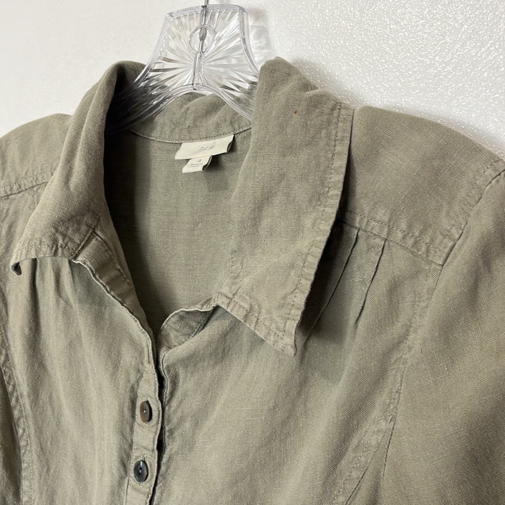 J. Jill Women Dress‎ 100% Linen Size 4 Kha Tan Green Popover 3/4 Sleeve Pockets - Picture 10 of 13